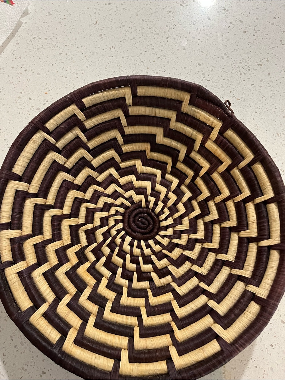 Handwoven Traditional Zulu Coil Basket Like” in Brown and Natural. 11”R  3” H